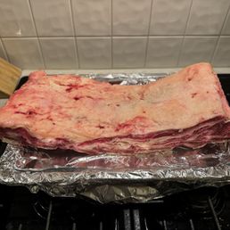 Unseasoned, raw rack of beef ribs