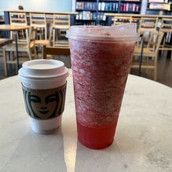 Starbucks - Trenta strawberry lemonade and Tall cafe latte