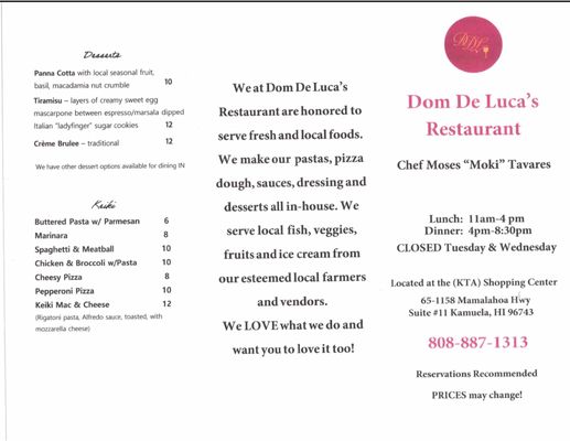Menu photo 6 Dom De Luca's Restaurant Waimea, HI