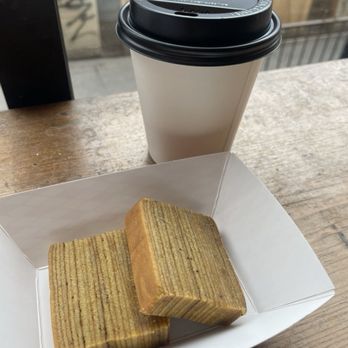 Kopitiam - Kueh lapis and Kopi Tarik - dry cake, good coffee - Malaysian Near Me - New York, New York