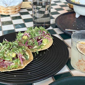Maleza - Tostada and skinny spicy marg. - Mexican Near Me - Palm Springs, California Maleza - Tostada and skinny spicy marg. - Mexican Near Me - Palm Springs, California