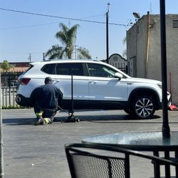 Car. Tire Repair Man Car. Tire Repair Man