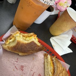 Egg Eggs and Cheese Sandwich, Iced Thai Tea Egg Eggs and Cheese Sandwich, Iced Thai Tea