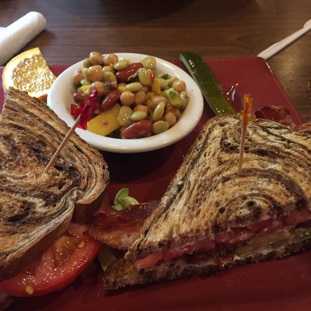 Toasted Mango Cafe - Sarasota BLT (includes avocado) on marbled rye bread. Three-bean mango salad on the side. - Cafes Near Me - Sarasota, Florida Toasted Mango Cafe - Sarasota BLT (includes avocado) on marbled rye bread. Three-bean mango salad on the side. - Cafes Near Me - Sarasota, Florida