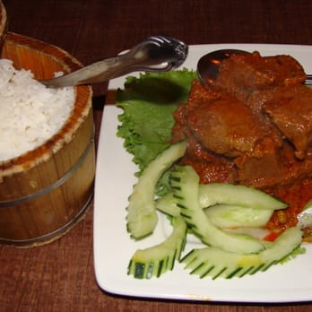 Banana Leaf - Beef Rendang & the cool rice holder - Malaysian Near Me - Houston, Texas Banana Leaf - Beef Rendang & the cool rice holder - Malaysian Near Me - Houston, Texas