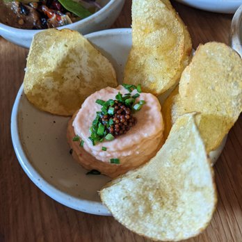 Octavia - smoked FISH DIP, potato chips, green garlic salt, pickled mustard seed - New American Near Me - San Francisco, California
