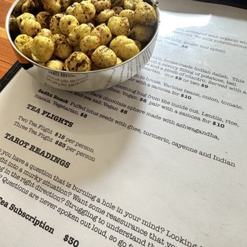 Fly Awake PDX - Sadhu Snack-Puffed lotus seeds with ghee, turmeric, cayenne and Indian masala. Vegetarian. $5 - Tea Rooms Near Me - Portland, Oregon Fly Awake PDX - Sadhu Snack-Puffed lotus seeds with ghee, turmeric, cayenne and Indian masala. Vegetarian. $5 - Tea Rooms Near Me - Portland, Oregon