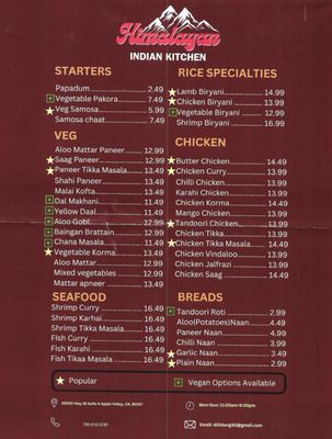 Menu photo 8 Himalayan Indian Kitchen Apple Valley, CA