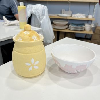 CeramiCafe - Before firing. The pot on the left was $40 and a little over 6" tall. - Paint-Your-Own Pottery Near Me - San Diego, California CeramiCafe - Before firing. The pot on the left was $40 and a little over 6" tall. - Paint-Your-Own Pottery Near Me - San Diego, California
