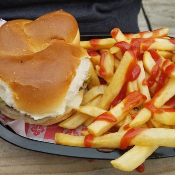 Lil Red Caboose - a plate of fries and a sandwich - Fast Food Near Me - Clyde, New York
