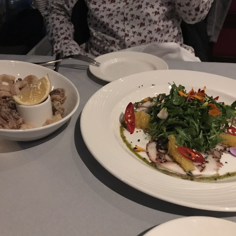 Watermark Fallsview Dining - Calamari and octopus carpaccio appetizers. - Canadian (New) Near Me - Niagara Falls, Ontario Watermark Fallsview Dining - Calamari and octopus carpaccio appetizers. - Canadian (New) Near Me - Niagara Falls, Ontario