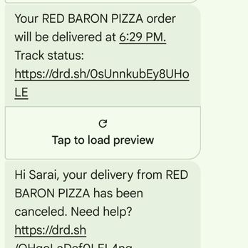 Red Baron Pizza - An hour after our order with updates constantly pushing back delivery time. - Pizza Near Me - Big Bear Lake, California Red Baron Pizza - An hour after our order with updates constantly pushing back delivery time. - Pizza Near Me - Big Bear Lake, California
