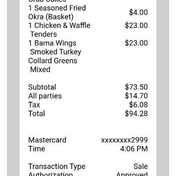Southern Gourmet Kitchen - Receipt which showed duplicate charge for 20% automatic gratuity (All parties) and a 20% "Tip" - Southern Near Me - Plano, Texas