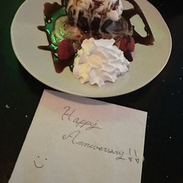 chocolate lava cake with a handwritten note from Serena. chocolate lava cake with a handwritten note from Serena.