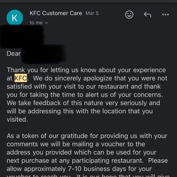 KFC - Message from KFC customer care - Fast Food Near Me - Spanish Fork, Utah KFC - Message from KFC customer care - Fast Food Near Me - Spanish Fork, Utah