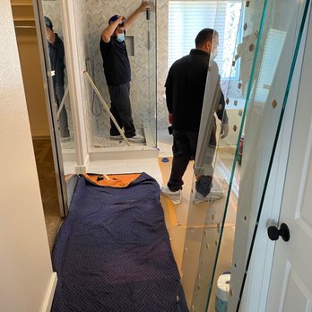Exquisite Shower Doors - Great protection! Putting pad on the floor so they won't damage anything! - Glass & Mirrors Near Me - Corona, California Exquisite Shower Doors - Great protection! Putting pad on the floor so they won't damage anything! - Glass & Mirrors Near Me - Corona, California