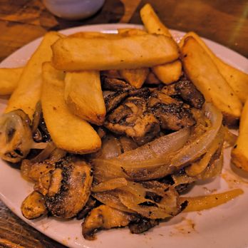Texas Roadhouse - Sirloin 6 oz steak with mushrooms and onion. The steak fries are amazing. - Barbeque Near Me - Rialto, California Texas Roadhouse - Sirloin 6 oz steak with mushrooms and onion. The steak fries are amazing. - Barbeque Near Me - Rialto, California