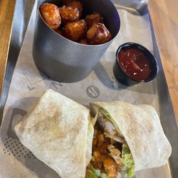 Buffalo Chicken Wrap with Sweet Potato Tots
