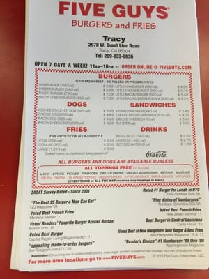 Menu photo 5 Five Guys Tracy, CA