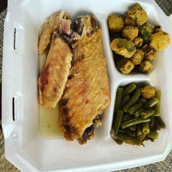 Walt's Grill - Turkey wing, fried okra and green beans - Southern Near Me - Chapel Hill, North Carolina