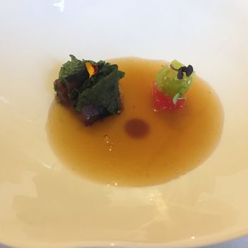 Marc Fosh - Chilled Consomme of Smoked Tomatoes & Basil with Marinated Tuna, Plankton & Rosehip - Spanish Near Me - Palma de Mallorca, PM