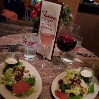 Farina's Winery & Cafe - House salad and wine to start the meal! - Italian Near Me - Grapevine, Texas