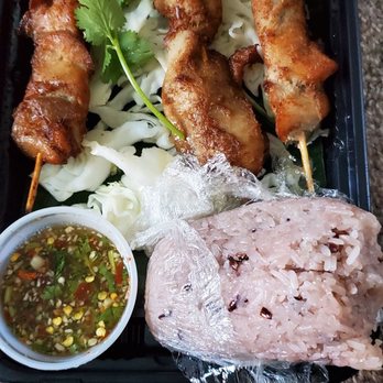 Spicy Joi - Lemongrass chicken skewers with purple sticky rice - Sandwiches Near Me - Concord, California Spicy Joi - Lemongrass chicken skewers with purple sticky rice - Sandwiches Near Me - Concord, California