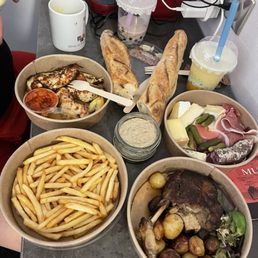 Chicken and fries Duck and potatoes Charcuterie board Molten lava cake (not pictured)