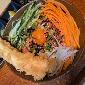 Tendon Kohaku - Salmon noodle' - Japanese Near Me - Seattle, Washington Tendon Kohaku - Salmon noodle' - Japanese Near Me - Seattle, Washington