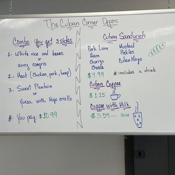 The Cuban Corner - The menu board for the hot bar. - International Grocery Near Me - Lexington, Kentucky