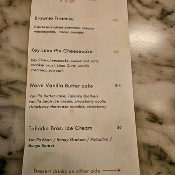 The Urban Oyster - Dessert menu 2 - Seafood Near Me - Baltimore, Maryland