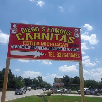 Diego's Famous Carnitas - a sign for a mexican restaurant - Food Trucks Near Me - Houston, Texas Diego's Famous Carnitas - a sign for a mexican restaurant - Food Trucks Near Me - Houston, Texas