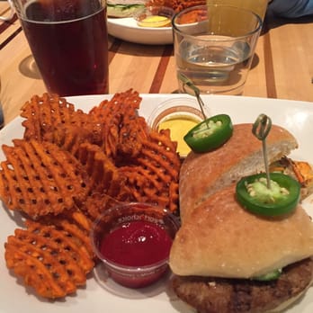 Root Down DIA - I'm not sure if it's the delayed flights or sleep deprivation, but this Turkey Burger was amazing! - New American Near Me - Denver, Colorado