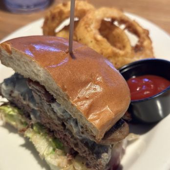Blue 32 Sports Grill - Black and Blue 32 burger split for 2 - Seafood Near Me - Mesa, Arizona Blue 32 Sports Grill - Black and Blue 32 burger split for 2 - Seafood Near Me - Mesa, Arizona