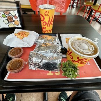 El Pollo Loco - 3 tacos, chips, Soda, chicken soup bowl, salsa roja - Fast Food Near Me - Oceanside, California
