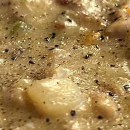 Close-up of clam chowder soup Close-up of clam chowder soup