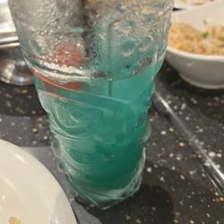 Blue Hawaii - Blue Hawaii drink, chicken fried rice and chicken and broccoli