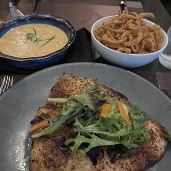 LowCountry Steak - Trout, creamer corn, and onion rings - Southern Near Me - Atlanta, Georgia LowCountry Steak - Trout, creamer corn, and onion rings - Southern Near Me - Atlanta, Georgia