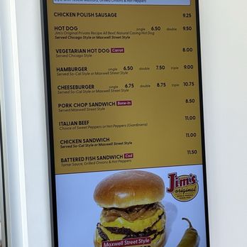 Jim’s Original - Menu board - Hot Dogs Near Me - Orange, California