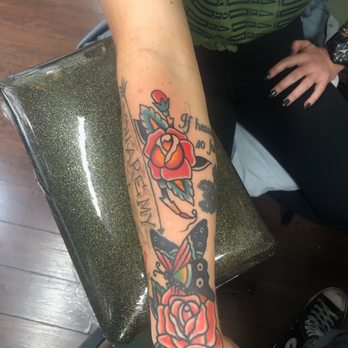 Gold Rush Studio - Flowers and butterfly done by Justin! The rose and butterfly are healed and the rose above was just done - Tattoo Near Me Gold Rush Studio - Flowers and butterfly done by Justin! The rose and butterfly are healed and the rose above was just done - Tattoo Near Me