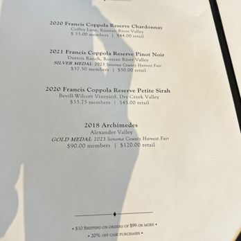 Francis Ford Coppola Winery - Reserve tasting wines - Wineries Near Me - Geyserville, California Francis Ford Coppola Winery - Reserve tasting wines - Wineries Near Me - Geyserville, California