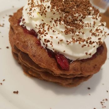 Den Noc - Chocolate pancakes with cherry rum jam and whipped cream! (Sweet) - Bistros Near Me - Prague, Puerto Rico Den Noc - Chocolate pancakes with cherry rum jam and whipped cream! (Sweet) - Bistros Near Me - Prague, Puerto Rico