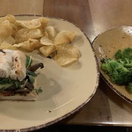 Grilled Portobello Mushroom Sandwich. Sesame broccoli
