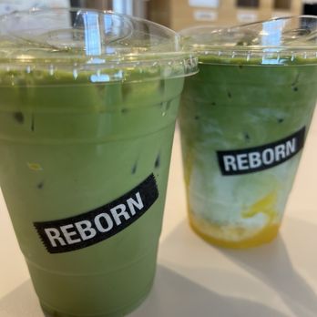 Reborn Coffee - Mango matcha latte and regular matcha latte - Coffee & Tea Near Me - Anaheim, California Reborn Coffee - Mango matcha latte and regular matcha latte - Coffee & Tea Near Me - Anaheim, California