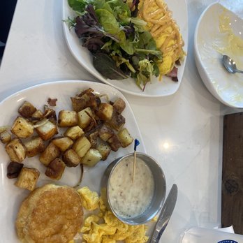 The Buttered Biscuit - Springdale - Carnivore omelette with spring salad and gf biscuit & gravy with egg and potatoes - Breakfast & Brunch Near Me - Springdale, Arkansas The Buttered Biscuit - Springdale - Carnivore omelette with spring salad and gf biscuit & gravy with egg and potatoes - Breakfast & Brunch Near Me - Springdale, Arkansas