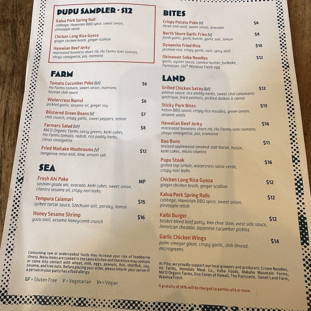 Piko Kitchen + Bar - Menu - Cocktail Bars Near Me - Honolulu, Hawaii