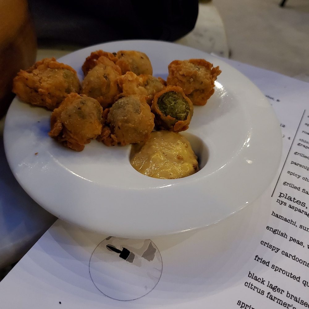 Waxlight Bar A Vin - Chicken fried olives stuffed with always something poultry livers with grapefruit mustard - Wine Bars Near Me - Buffalo, New York Waxlight Bar A Vin - Chicken fried olives stuffed with always something poultry livers with grapefruit mustard - Wine Bars Near Me - Buffalo, New York