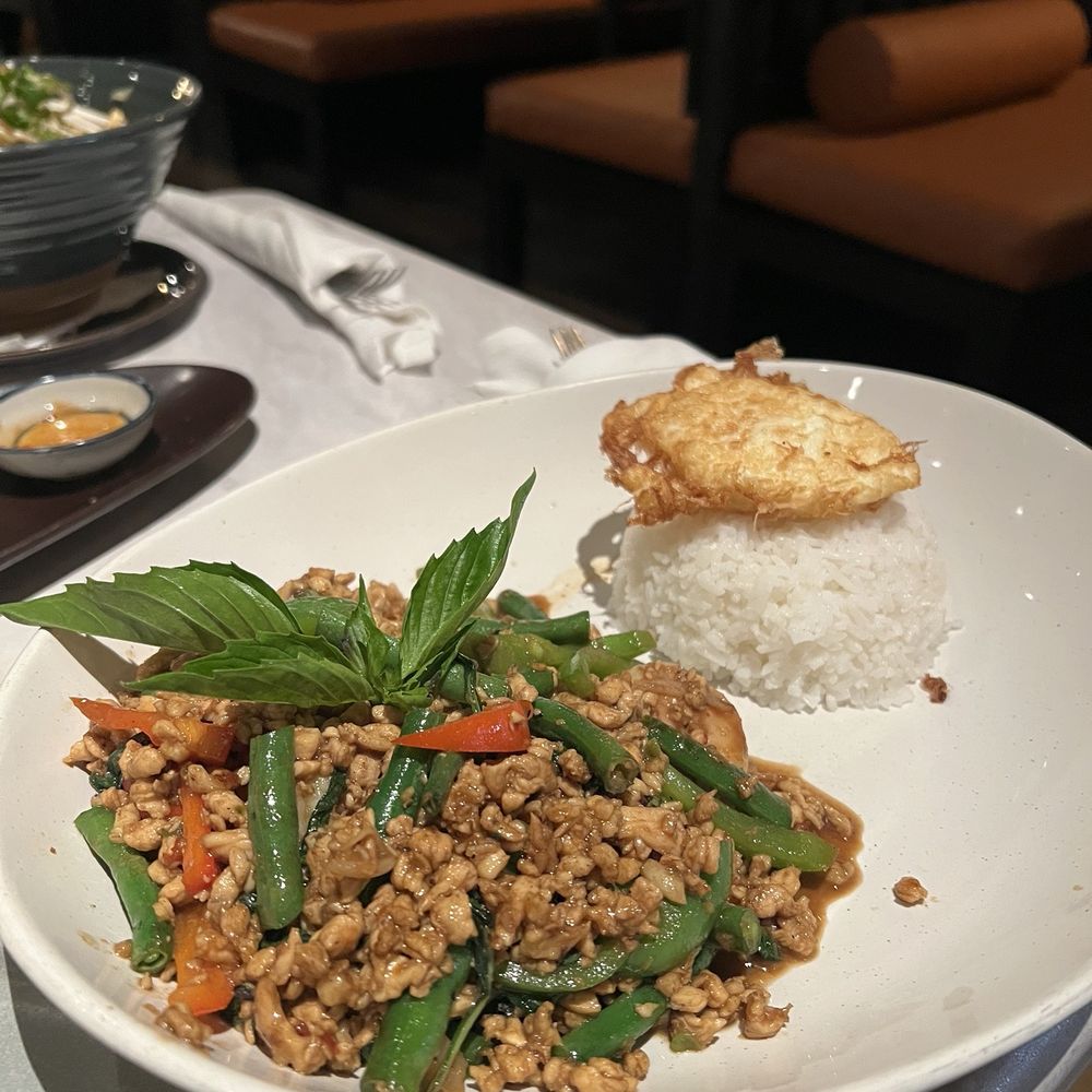 Ka Thai - Shrimp and Chicken Basil w/ fried egg added. - Thai Near Me - Dallas, Texas Ka Thai - Shrimp and Chicken Basil w/ fried egg added. - Thai Near Me - Dallas, Texas