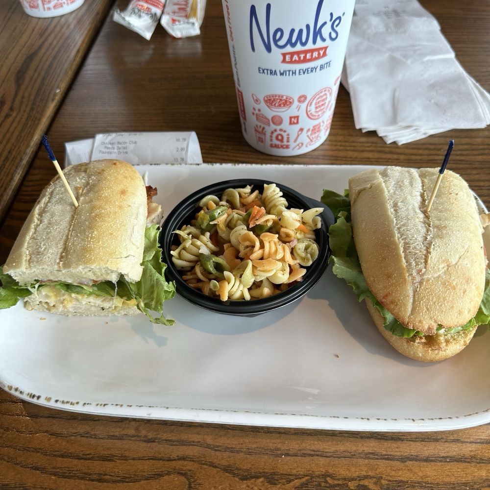 Newk's Eatery - Chicken Bacon Club with pasta salad - Salad Near Me - Tahlequah, Oklahoma Newk's Eatery - Chicken Bacon Club with pasta salad - Salad Near Me - Tahlequah, Oklahoma
