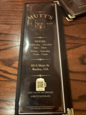Menu photo 2 Mutt's On Main Baxley, GA